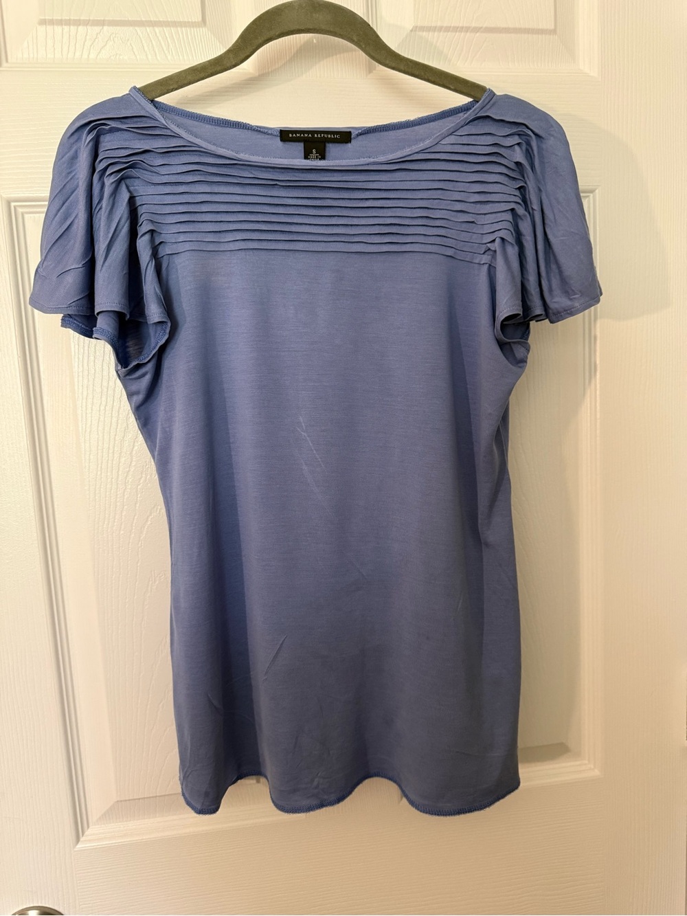 Banana Republic Blue Pintuck Short Sleeve Top
